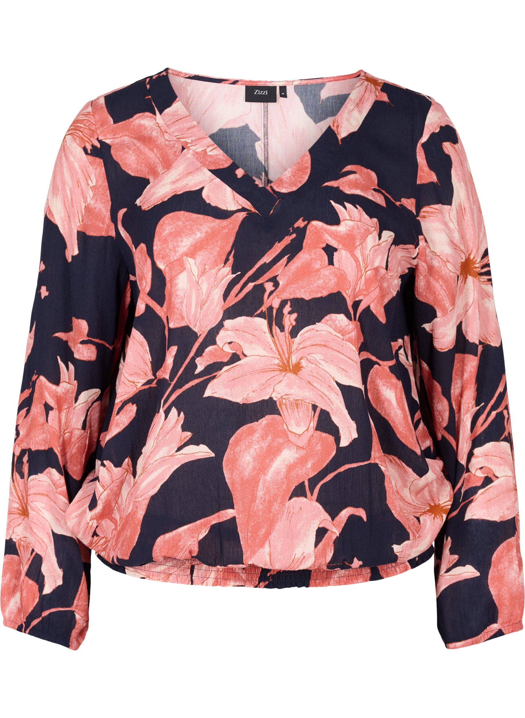 Zizzi Viscose blouse met smok, N. Sky Sketch Flower, Packshot image number 0