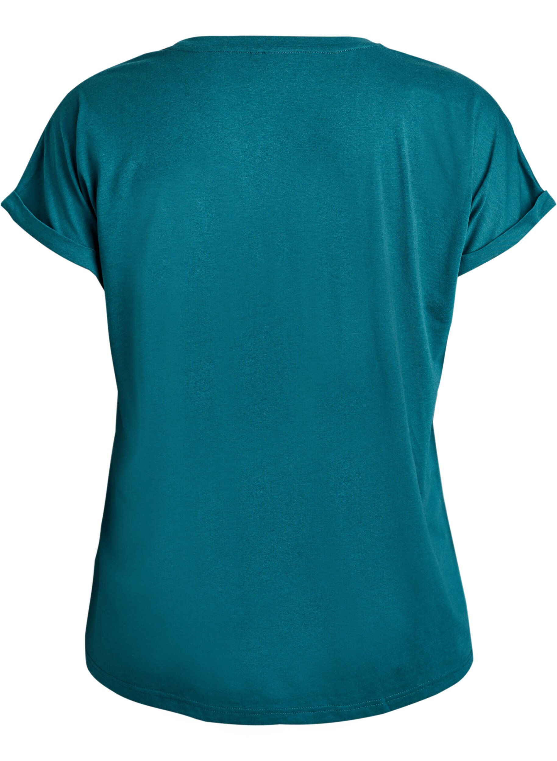 Zizzi T-shirt met korte mouwen van katoenmix, Groen, Packshot image number 1