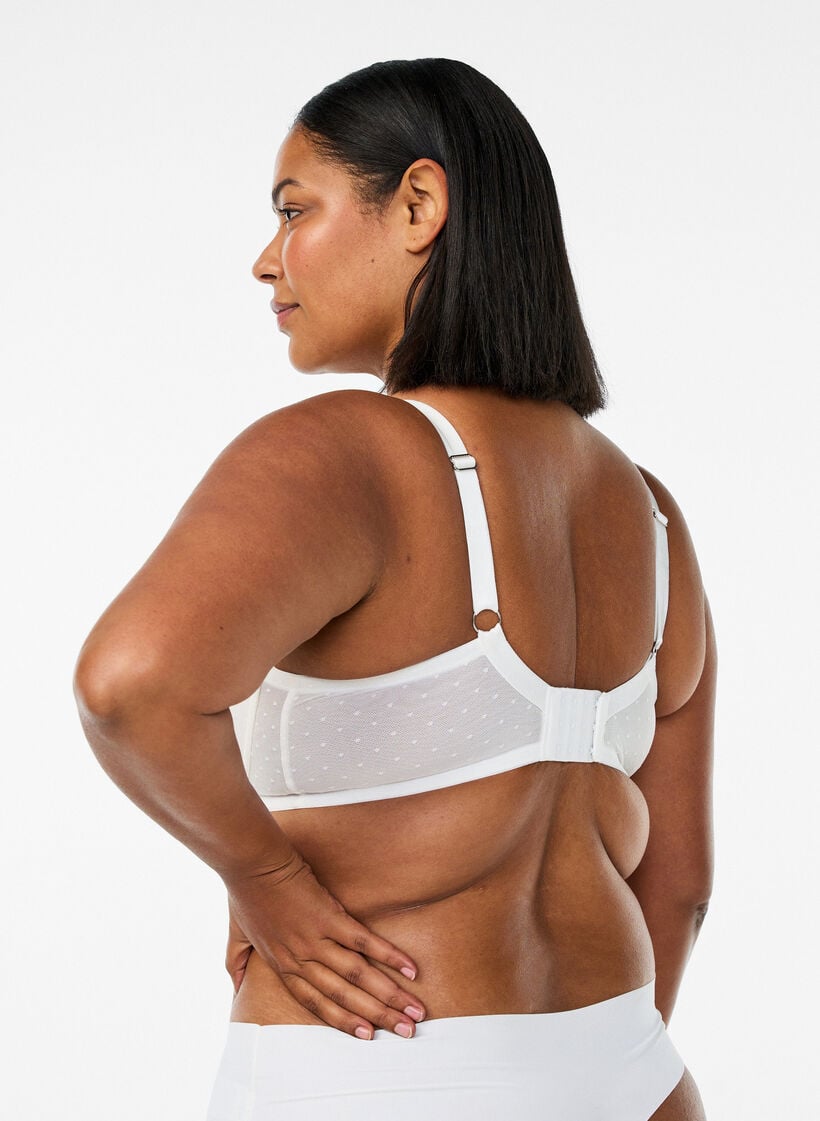 Gewatteerde kanten beha met mesh-details, Wit, Model image number 2