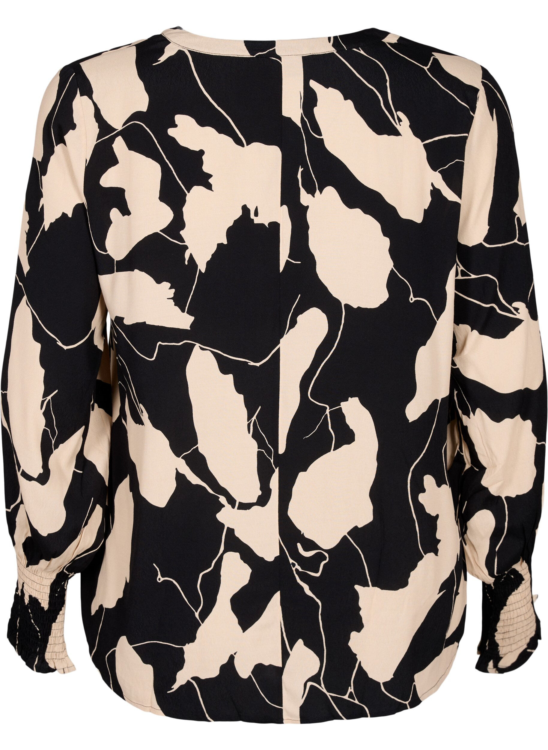 Zizzi Bedrukte viscose top met kiel, Black AOP, Packshot image number 1