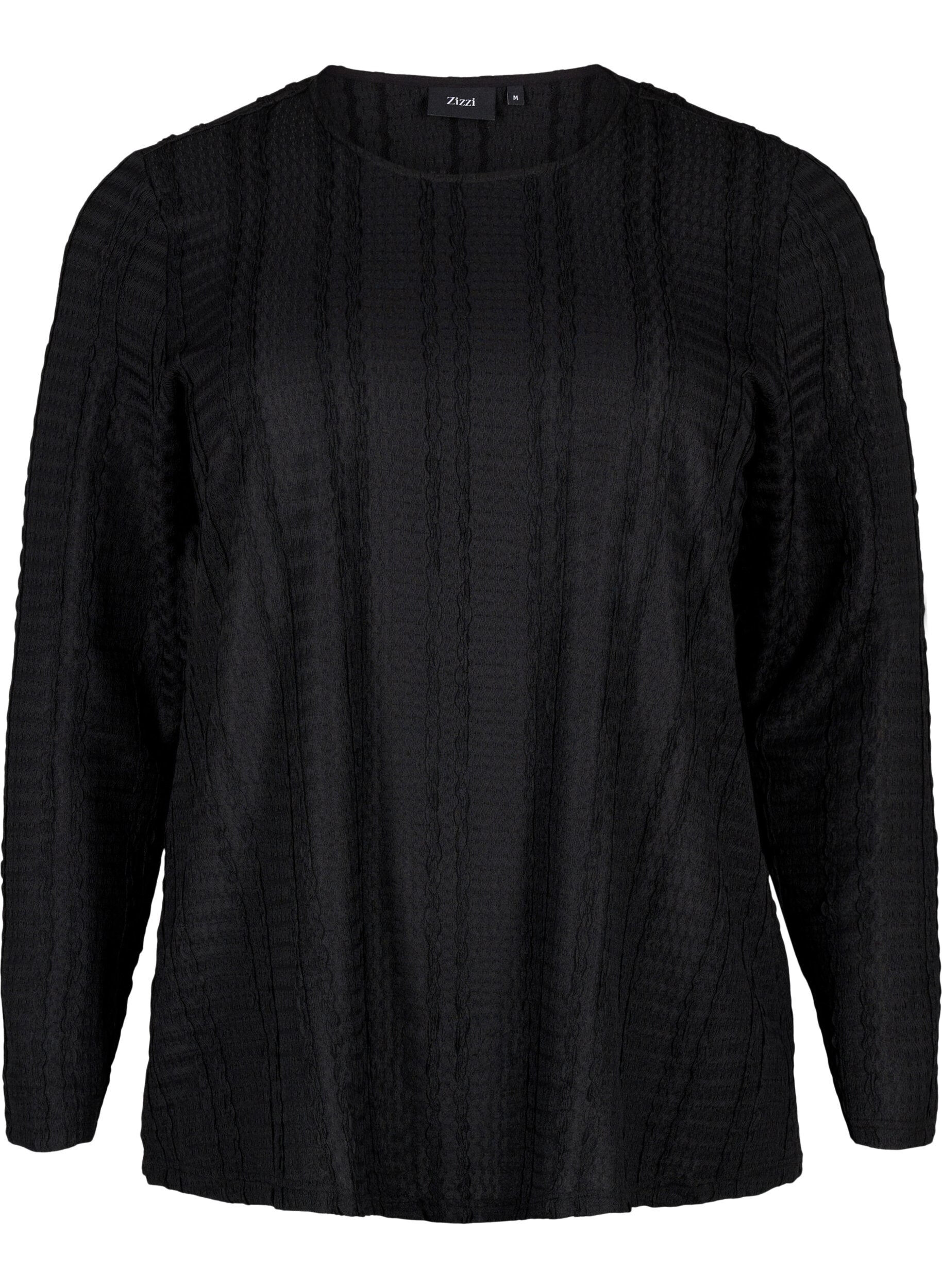 Zizzi Gestructureerde lange mouw blouse, Black, Packshot image number 0