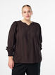 Viscose blouse met smock en geplooide details, Bruin, Model image number 0