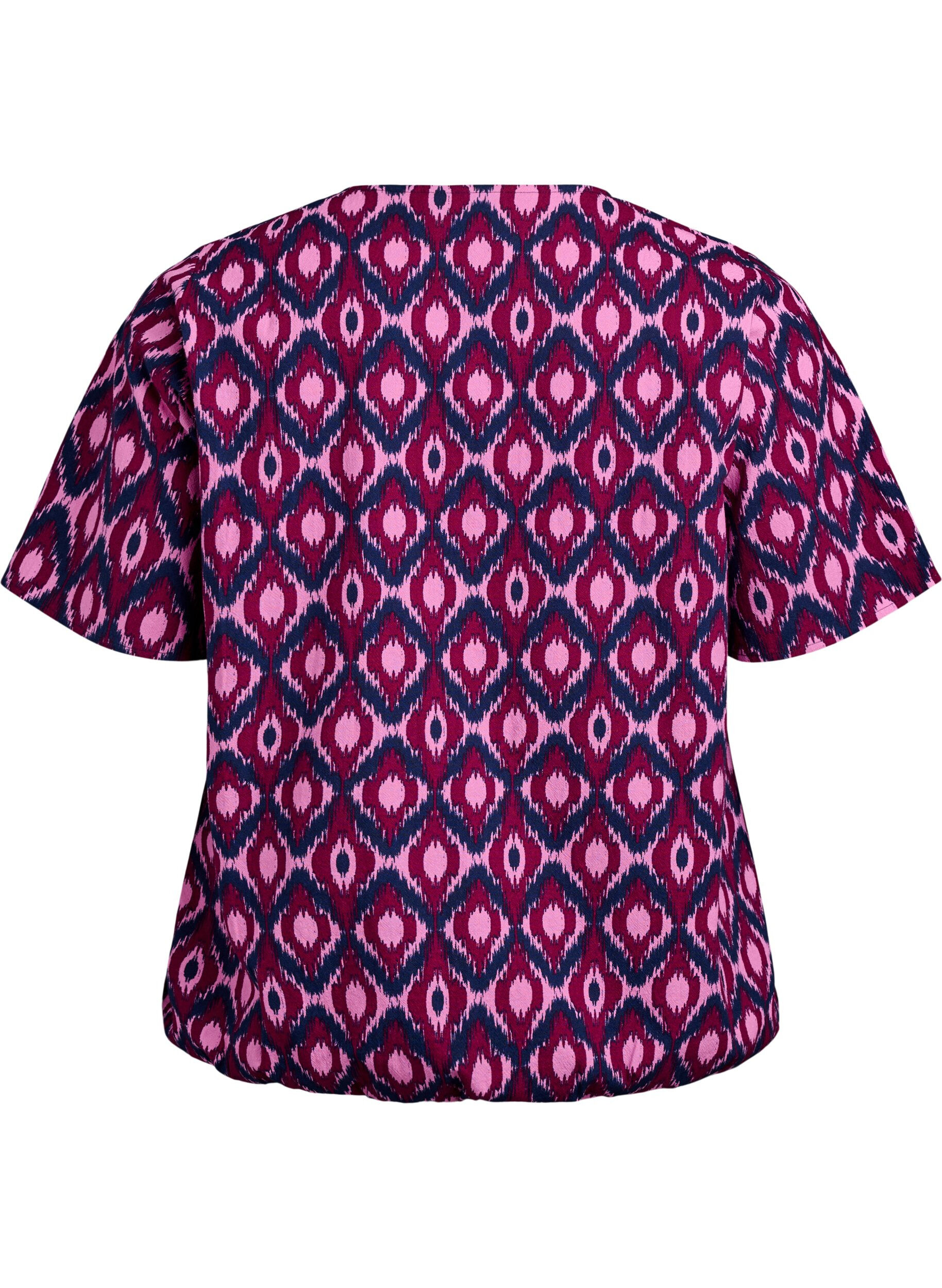 Zizzi Katoenen blouse met print en korte mouwen, Roze, Packshot image number 1