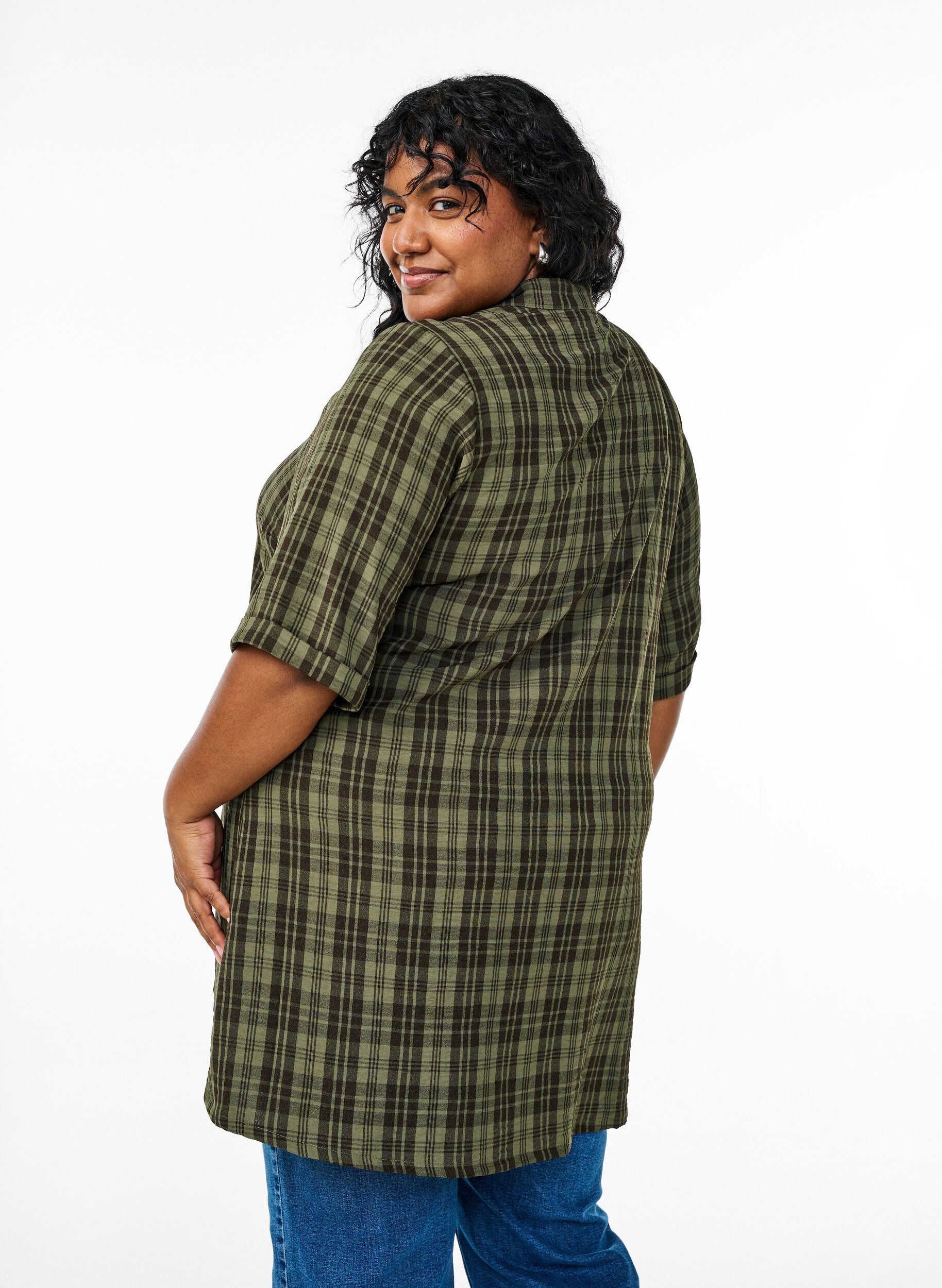 Zizzi Tuniek met korte mouwen en ruitpatroon, Groen, Model image number 2