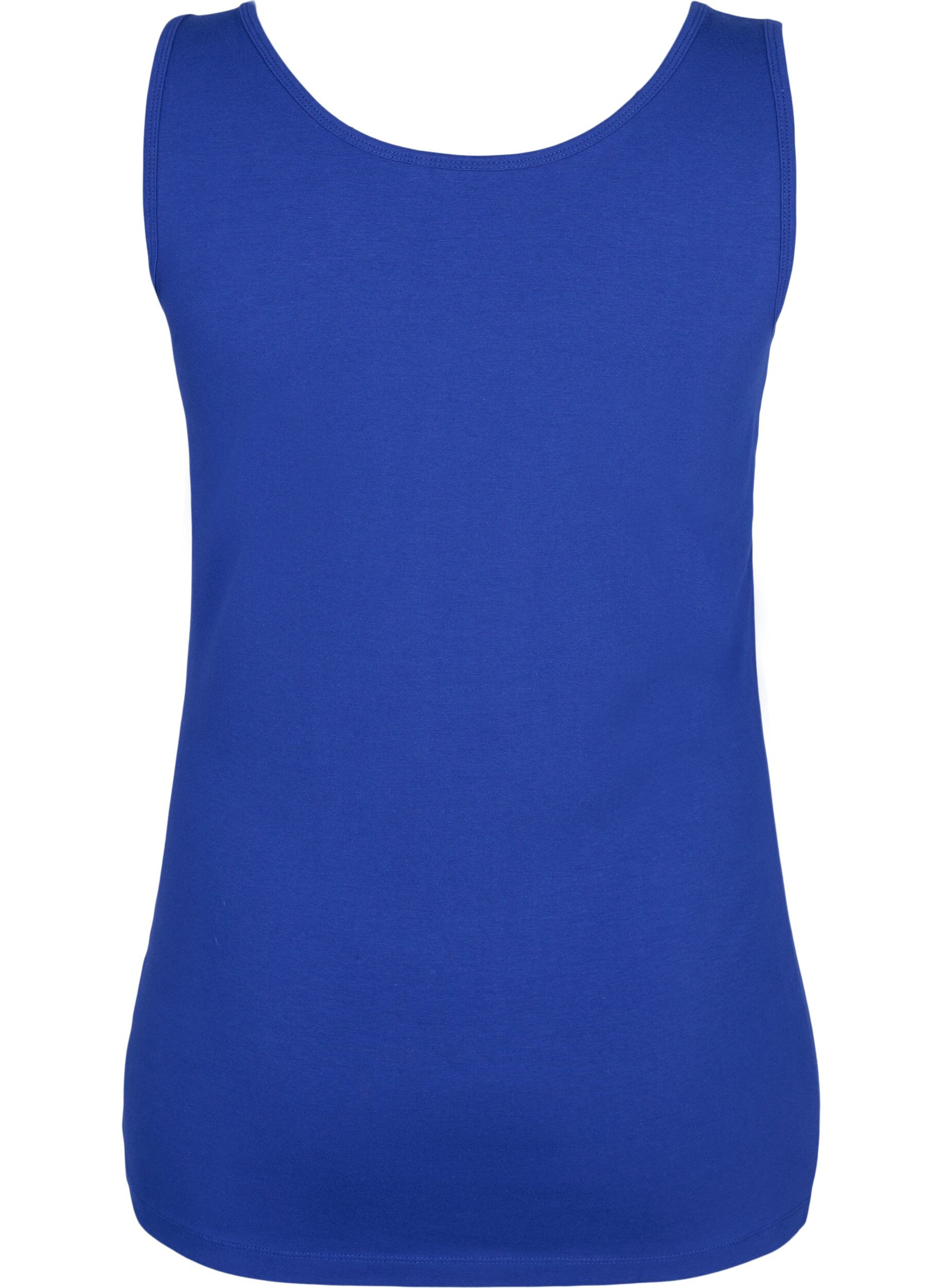 ZizziSolide kleur basis top in katoen, Blauw, Packshot image number 1