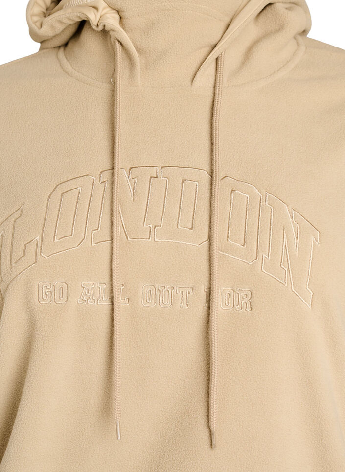Fleece hoodie met een hoge nek en geborduurde tekst, Beige, Packshot image number 2