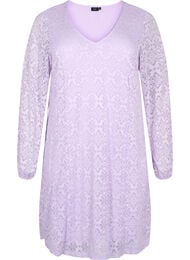 Kanten jurk met v-snit en lange mouwen, Pastel Lilac