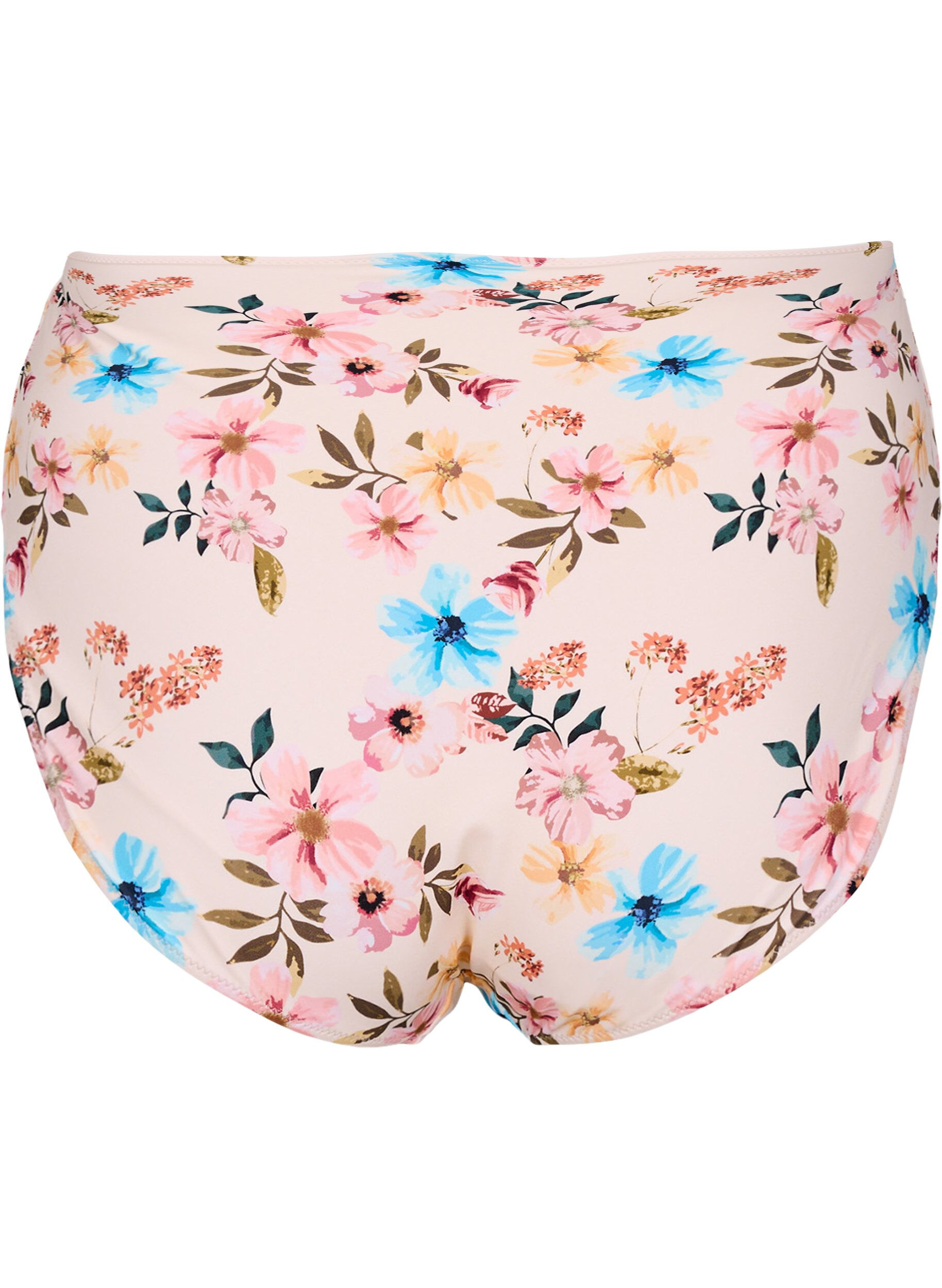 Zizzi Bikinibroekje met extra hoge taille en bloemenprint, Beige, Packshot image number 1
