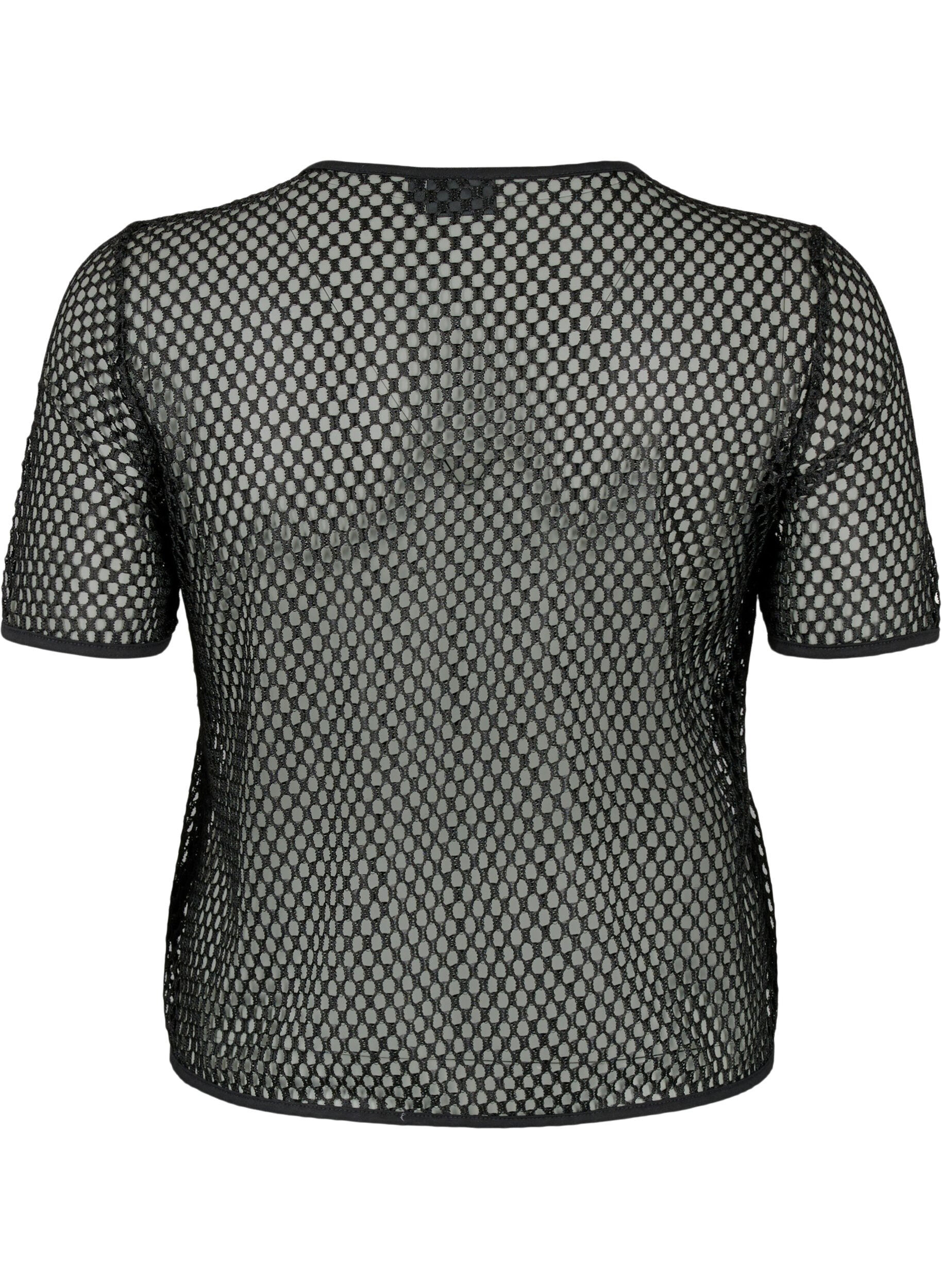 Zizzi Mesh blouse met korte mouwen, Black, Packshot image number 1