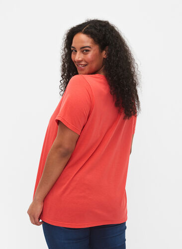 T-shirt met korte mouwen en v-hals, Cayenne, Model image number 1