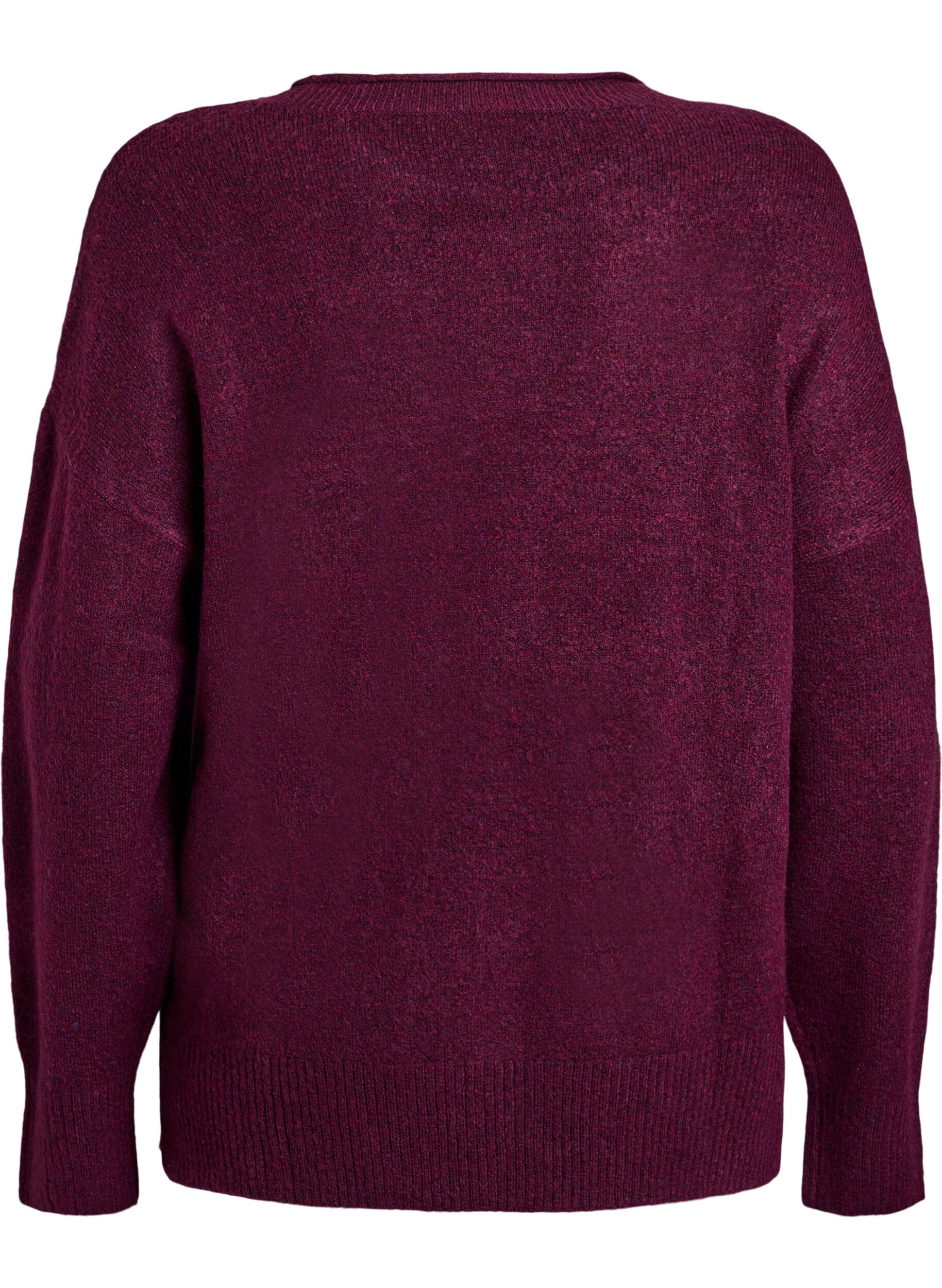 Zizzi Gebreide blouse met V-vormig geribd patroon en zijsplitjes, Paars, Packshot image number 1