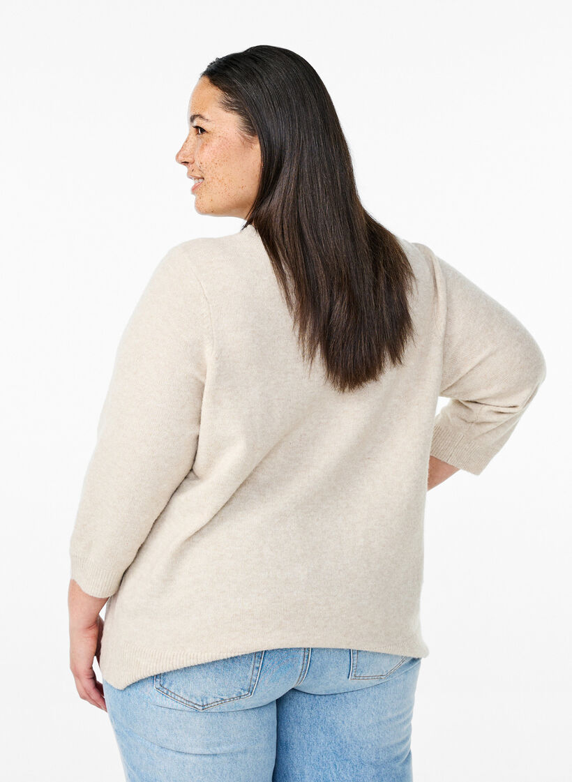 Gebreide blouse met bloemen en 3/4 mouwen, Pumice Stone Mel., Model image number 1