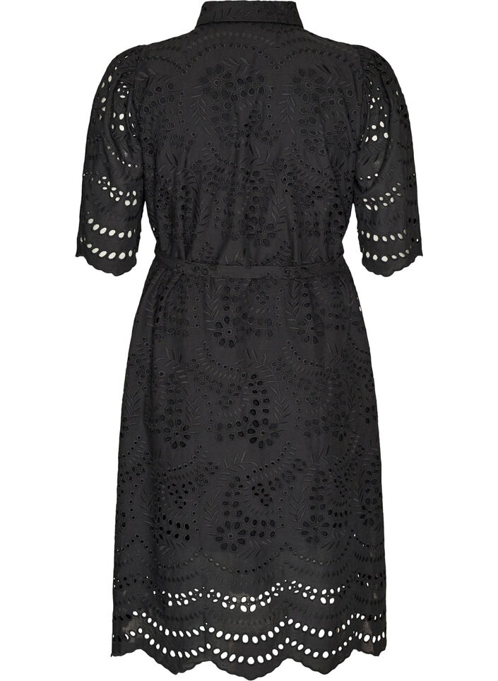 Blousejurk in broderie anglaise met strikceintuur, Zwart, Packshot image number 1