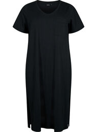 Katoenen jurk met korte mouwen en split, Black