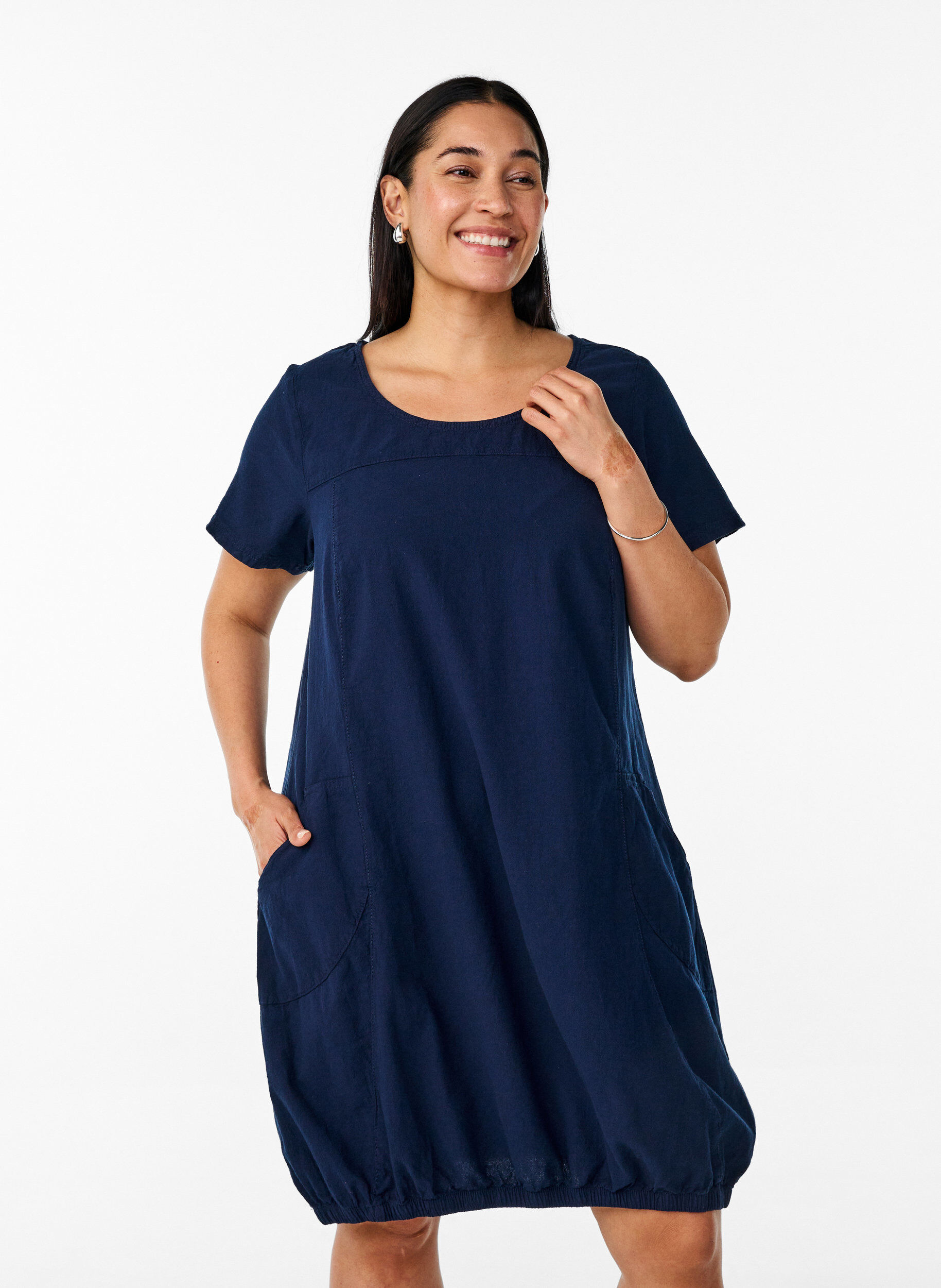 Katoenen jurk met korte mouwen, Blauw, Model