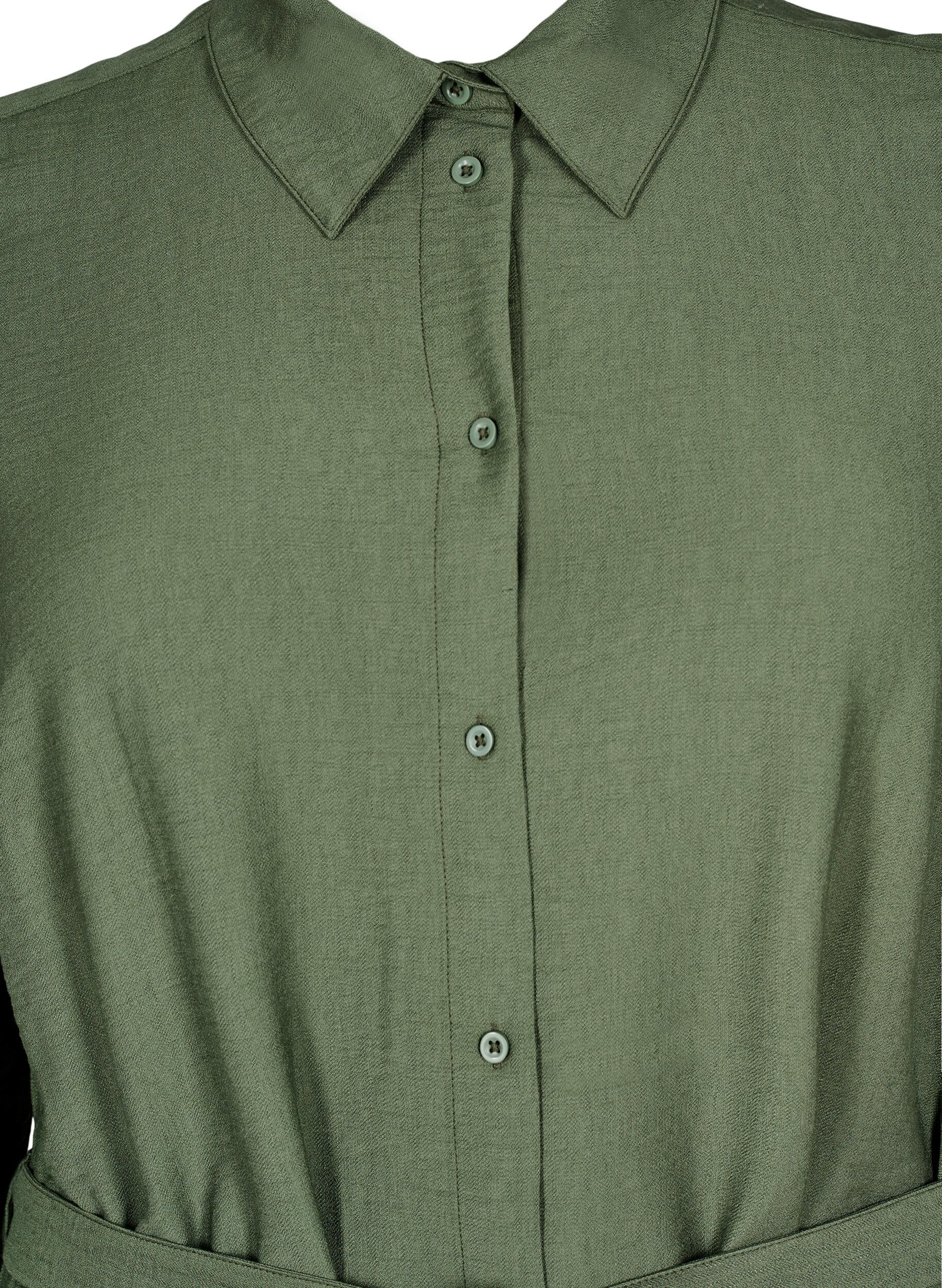 Zizzi Jurk met lange mouwen en strikriem, Groen, Packshot image number 2