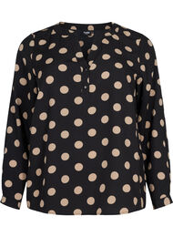FLASH - Blouse met lange mouwen en print, Black Brown Dot