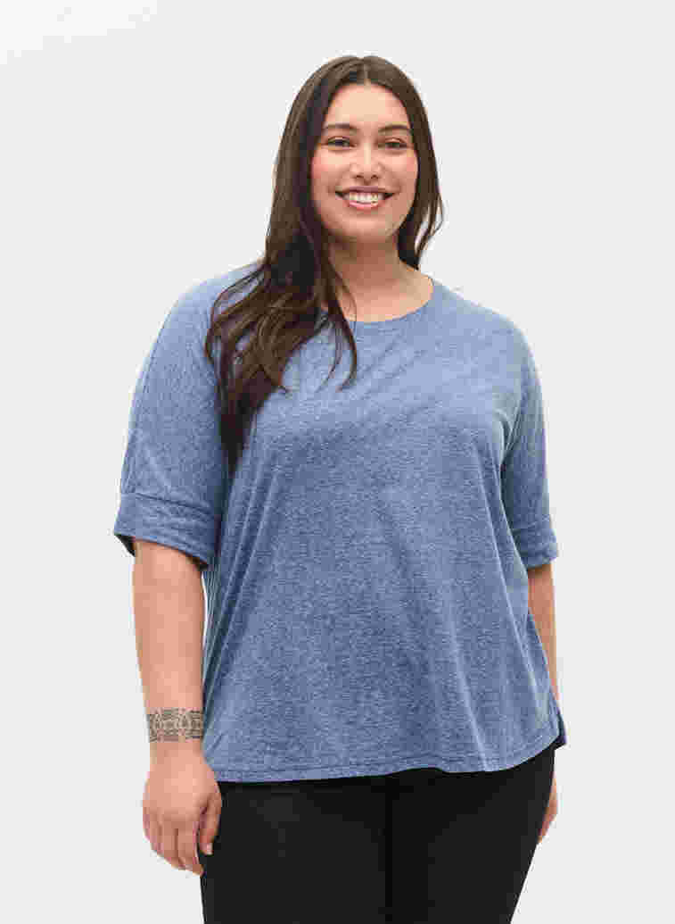 Gemêleerde blouse met korte mouwen, Twilight Blue Mel., Model