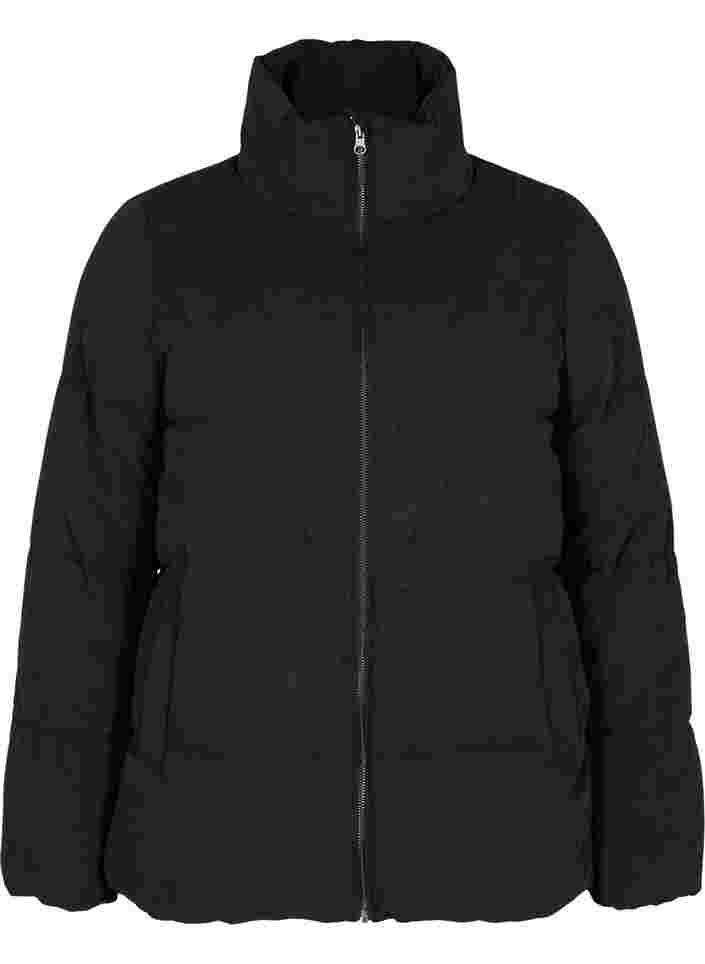 Korte winterjas met rits en hoge kraag, Black, Packshot image number 0