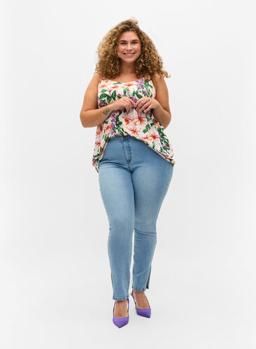 Amy jeans met hoge taille en split, Light blue, Model image number 0