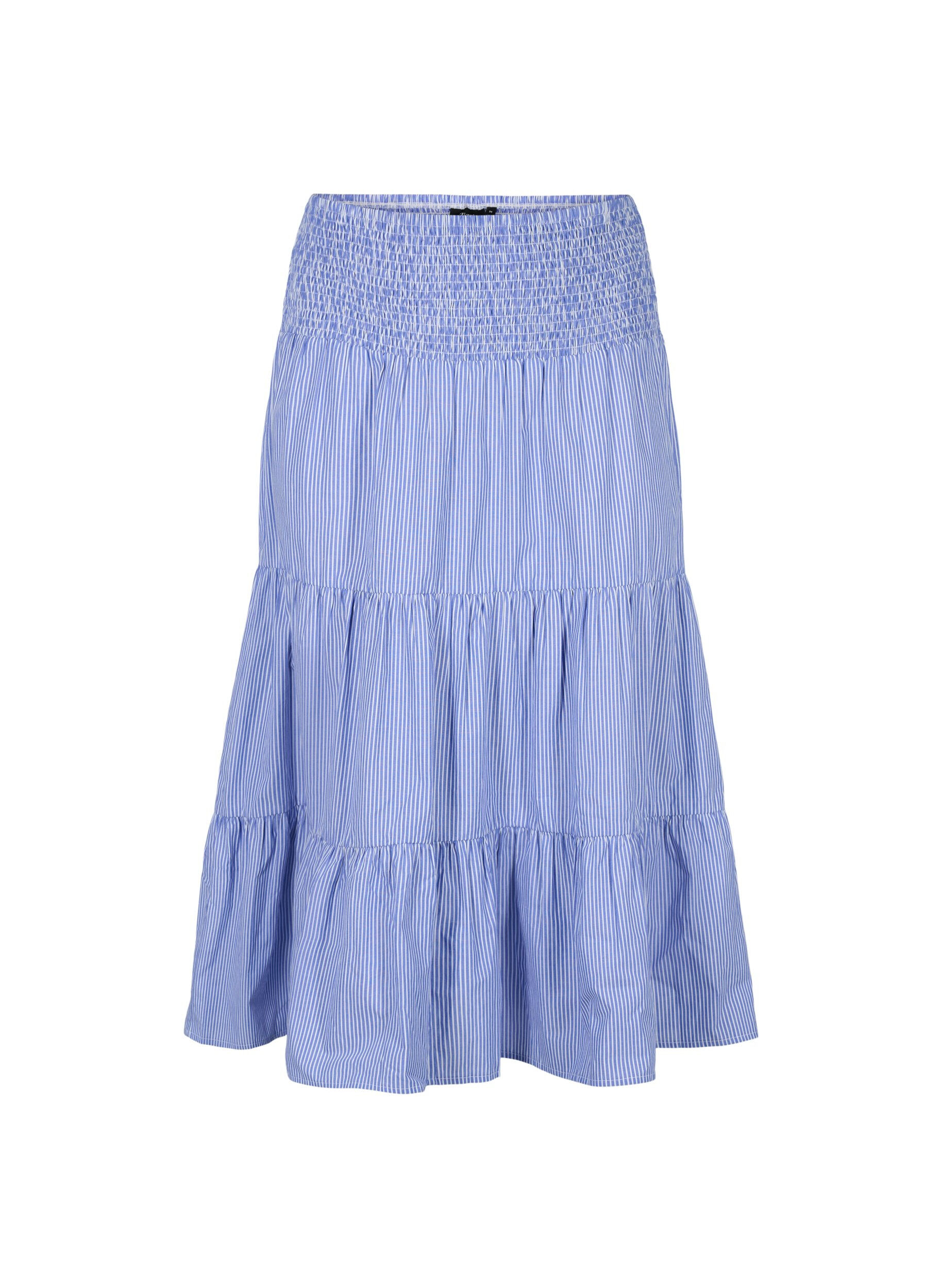 Zizzi Gestreepte maxi rok met smokwerk, Baja Blue Stripe, Packshot image number 0