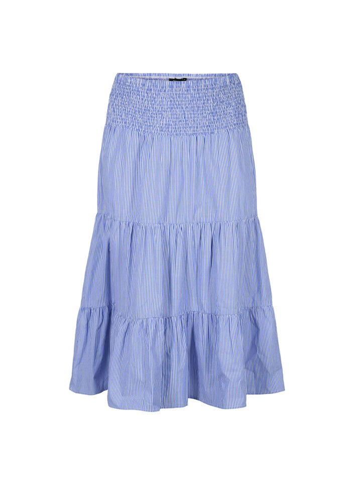 Gestreepte maxi rok met smokwerk, Baja Blue Stripe, Packshot image number 0