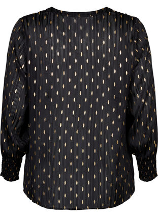 Bedrukte blouse met smok en v-hals, Black w. Gold, Packshot image number 1