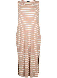 Mouwloze geribde jurk van viscose, Natural W. Stripe