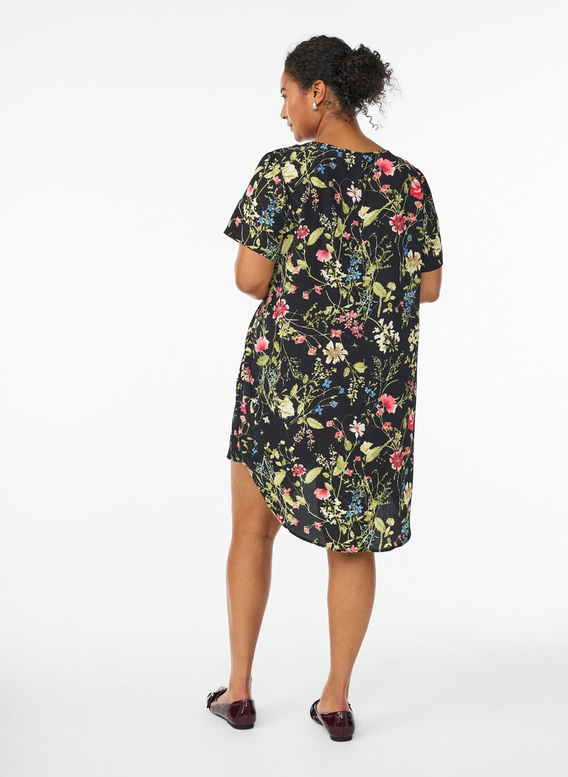 Jurk met print en korte mouwen, Zwart, Model image number 2