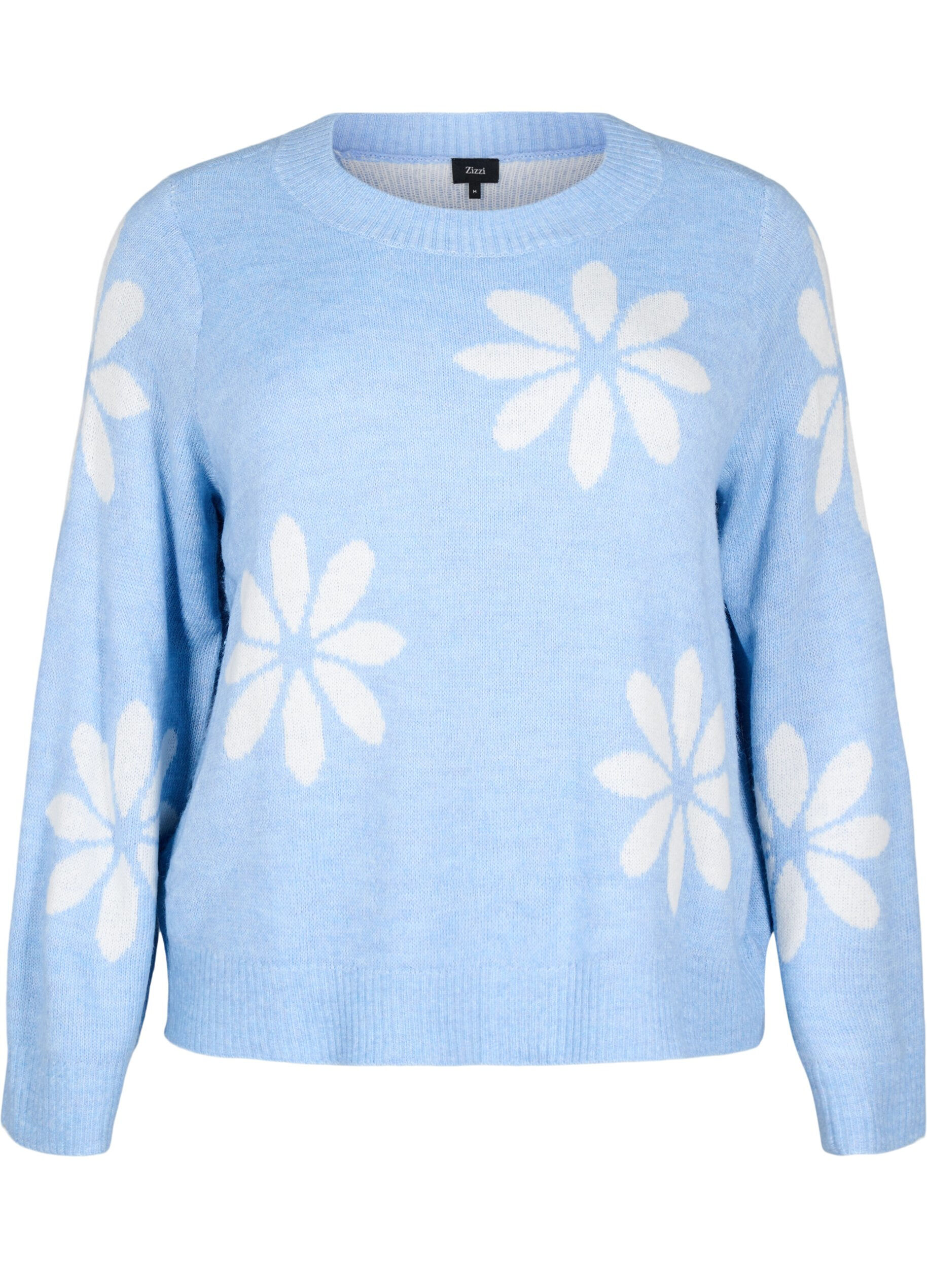 Zizzi Gebreide blouse met bloemen, Della R. Blue Comb, Packshot image number 0