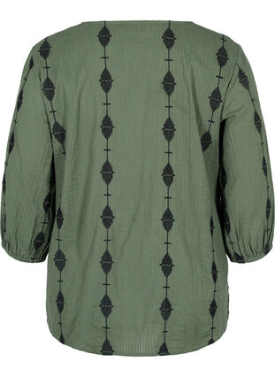 Gedessineerde blouse met v-snit en 3/4 mouwen, Thyme, Packshot image number 1