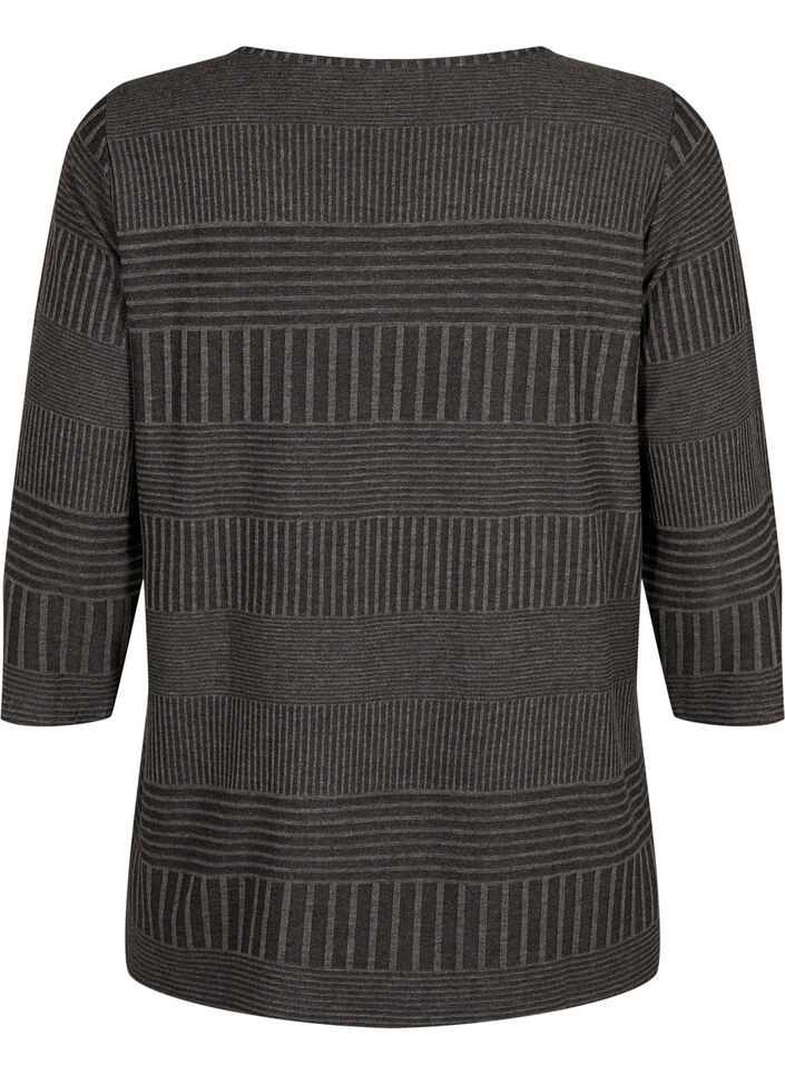 Blouse met driekwartmouwen en een gestreept patroon, Dark Grey Melange, Packshot image number 1