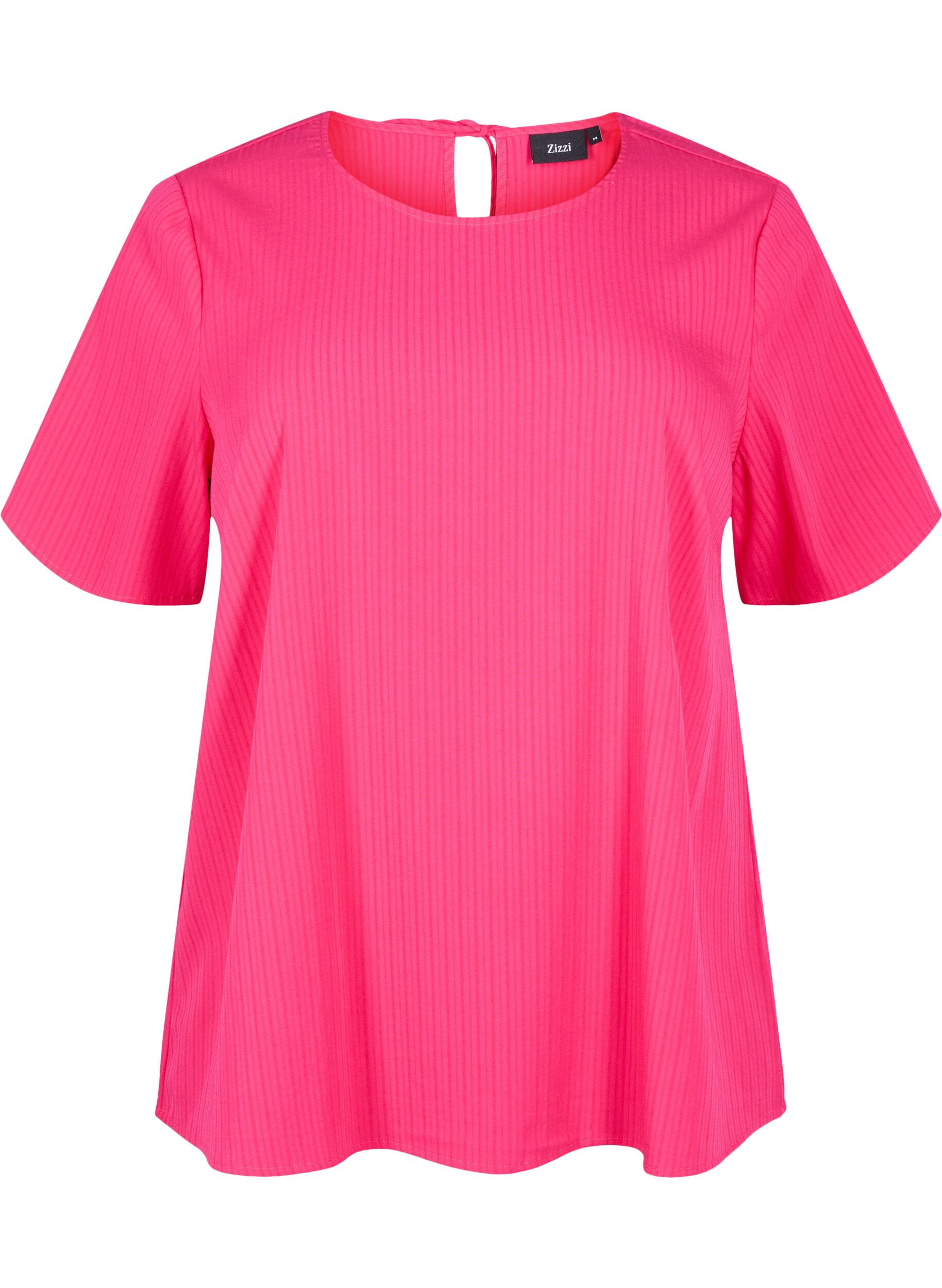 Zizzi Blouse van viscose met korte mouwen en strikjes, Bright Rose, Packshot image number 0