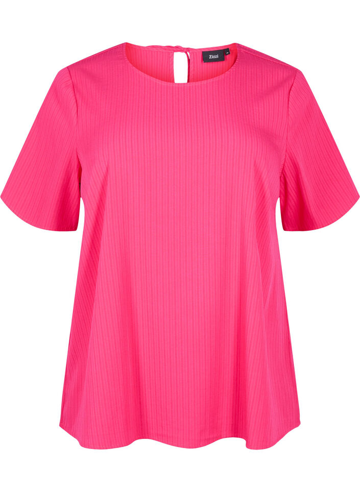 Blouse van viscose met korte mouwen en strikjes, Bright Rose, Packshot image number 0