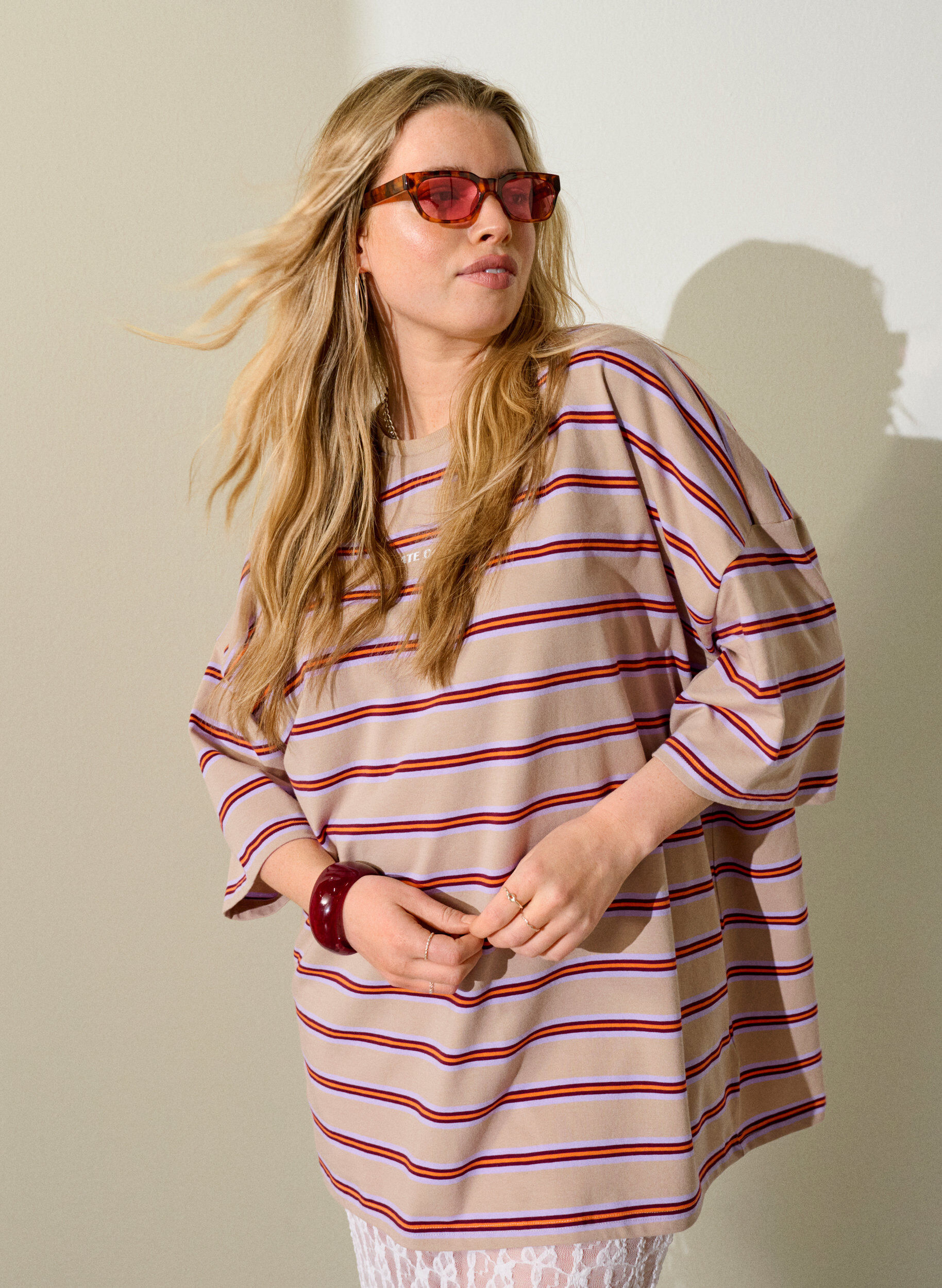 Oversized T-shirt met strepen en 1/2 mouwen