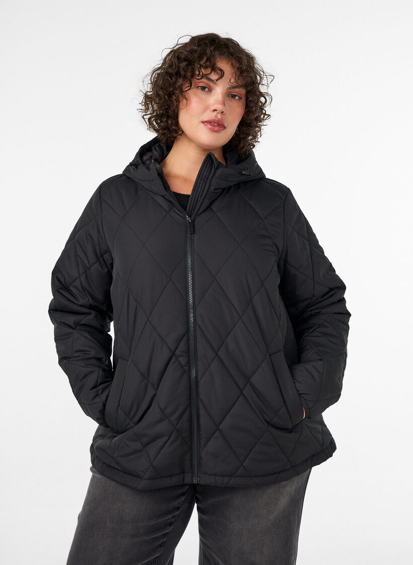 Licht gewatteerd jack met diamant-quilt, Zwart, Model image number 0