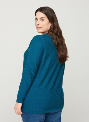 Gebreide geribbelde sweater met ronde hals , Blue Coral, Model image number 1