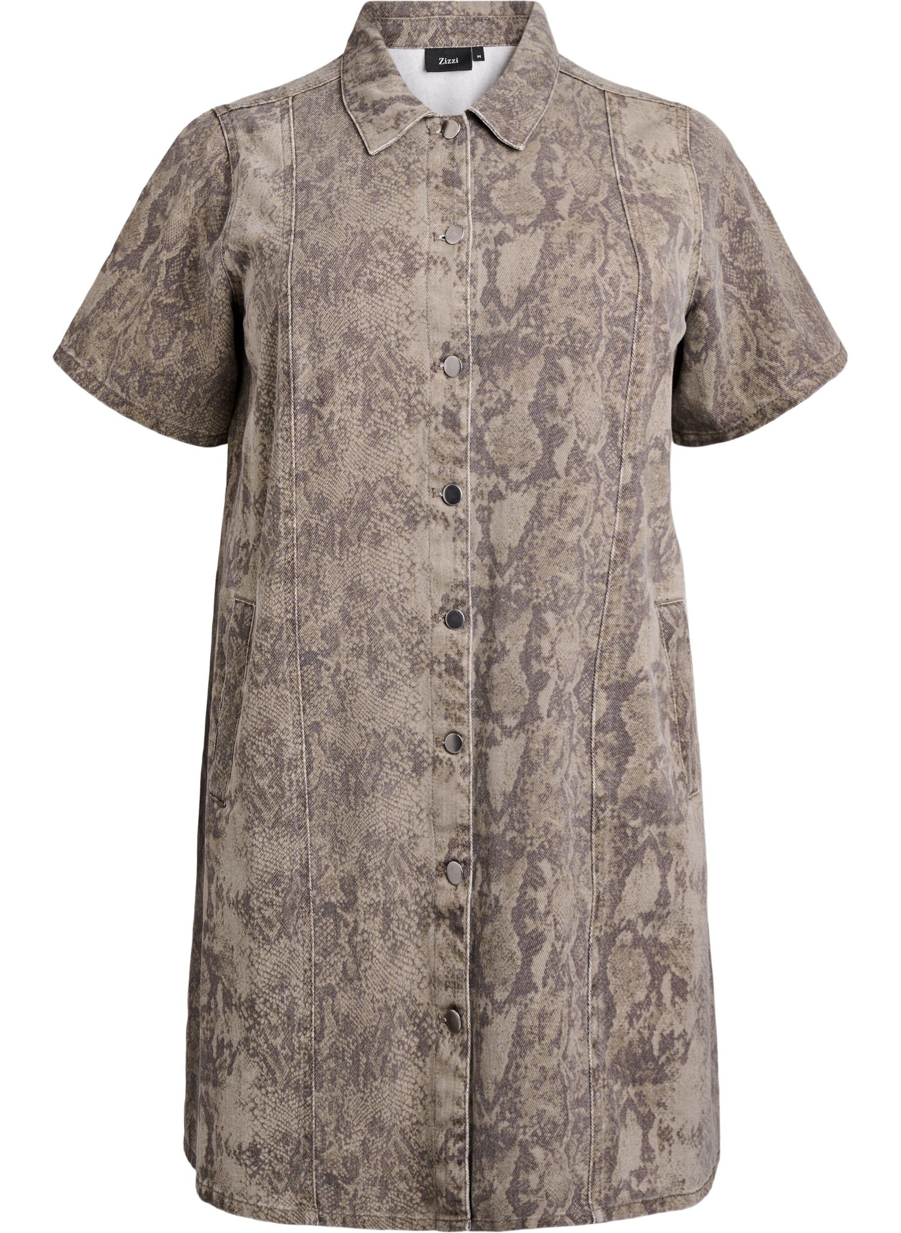 Korte denim overhemdjurk met slangenprint