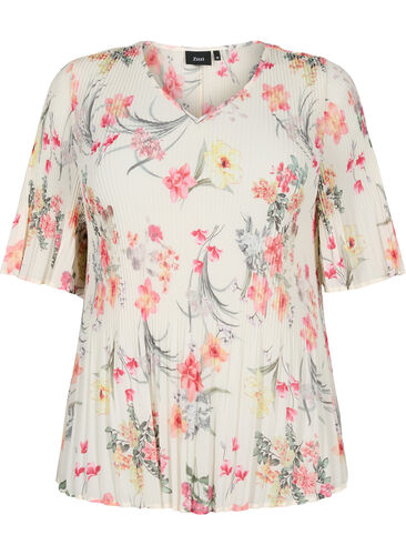 Gebloemde geplooide blouse, Sugar Swizzle Flower, Packshot image number 0