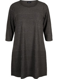 Jurk met 3/4 mouwen en strepen, Dark Grey Mélange