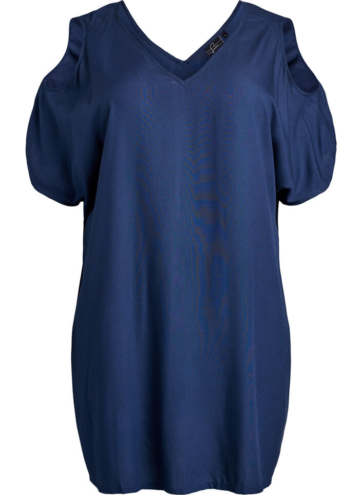 Strandjurk in viscose met schouderdetails, Blauw, Packshot image number 0