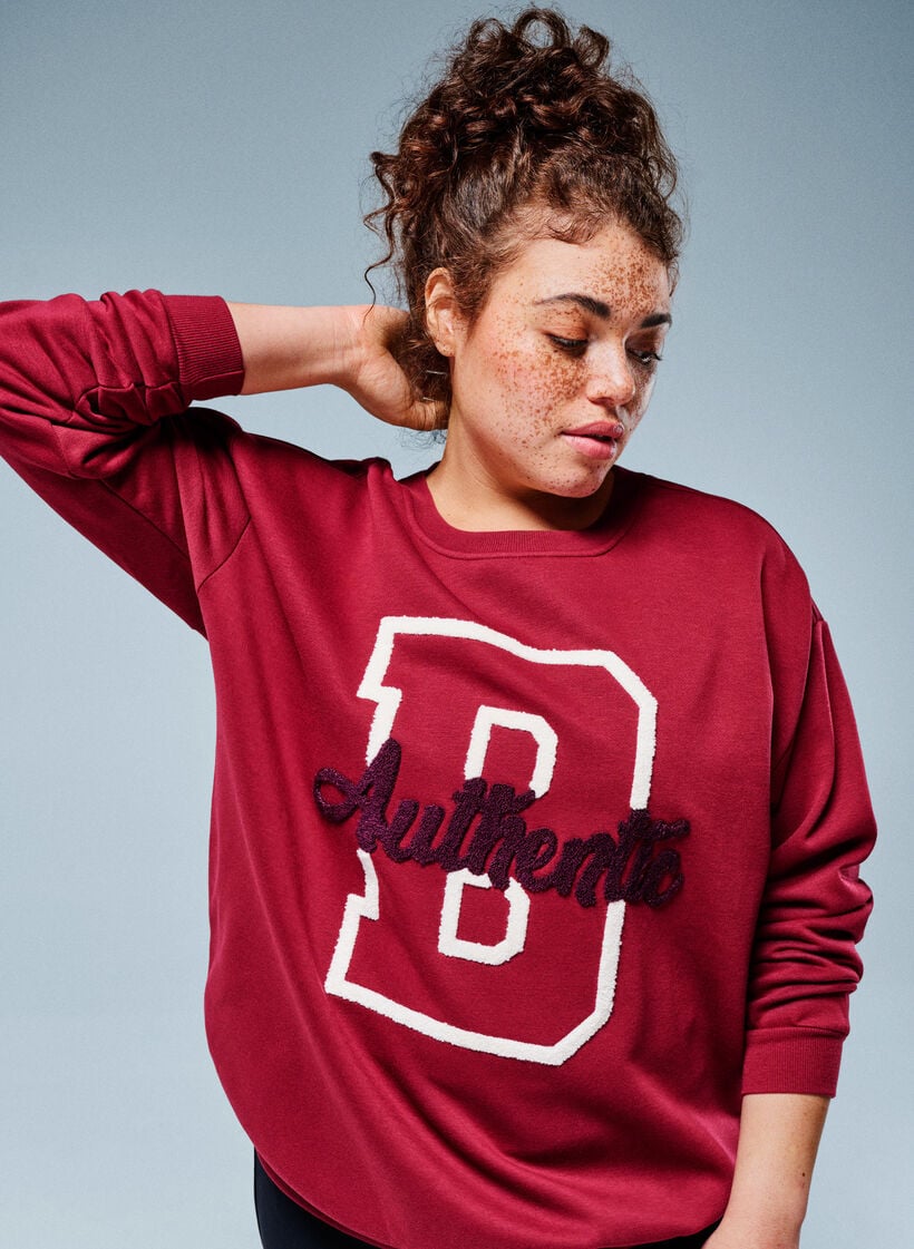 Sweatshirt met badstof tekst, Donker Bordeaux, Image image number 0