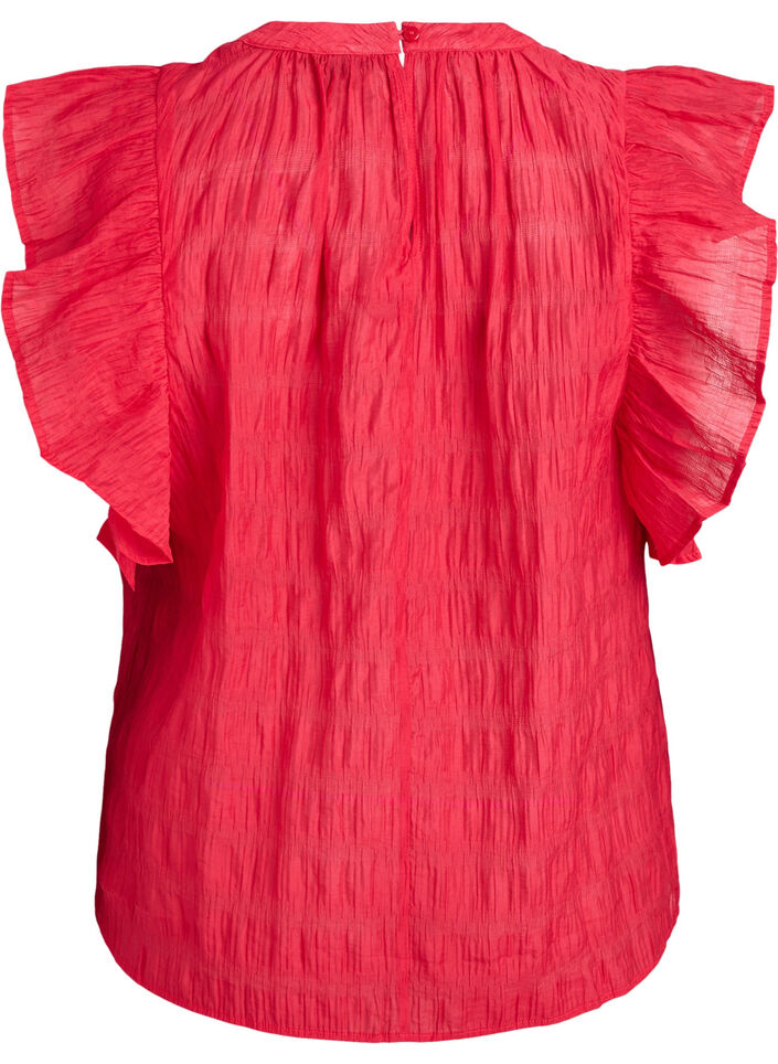 Blouse met textuur en ruches zonder mouwen, Rood, Packshot image number 1