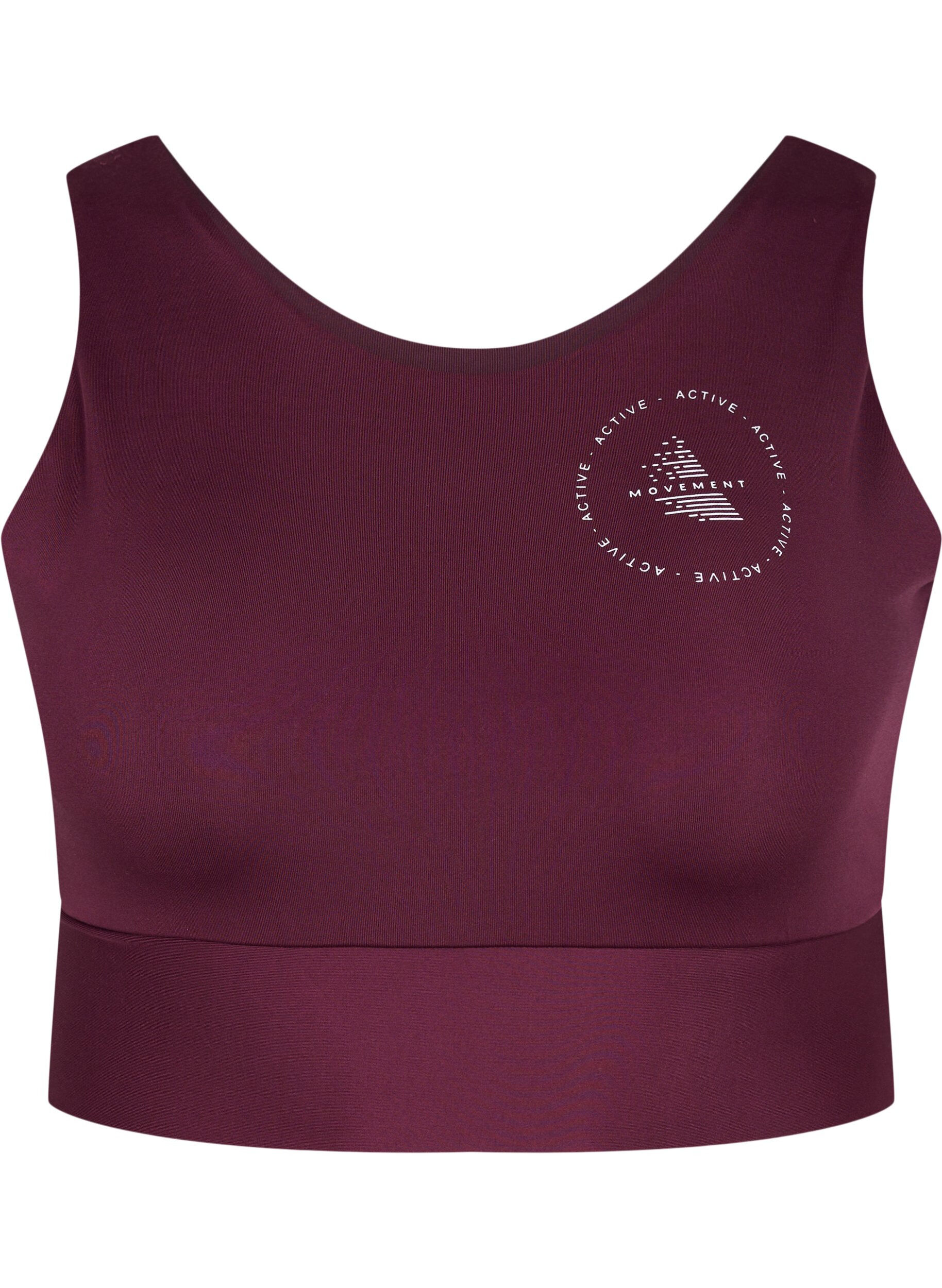 Zizzi CORE, MID SUPPORT SPORTS BRA - Sportbeha in blokkleur met v-rug, Fig, Packshot image number 0