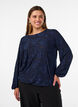 Doorschijnende blouse met bloemenstructuur en lange mouwen, Blauw, Model image number 0