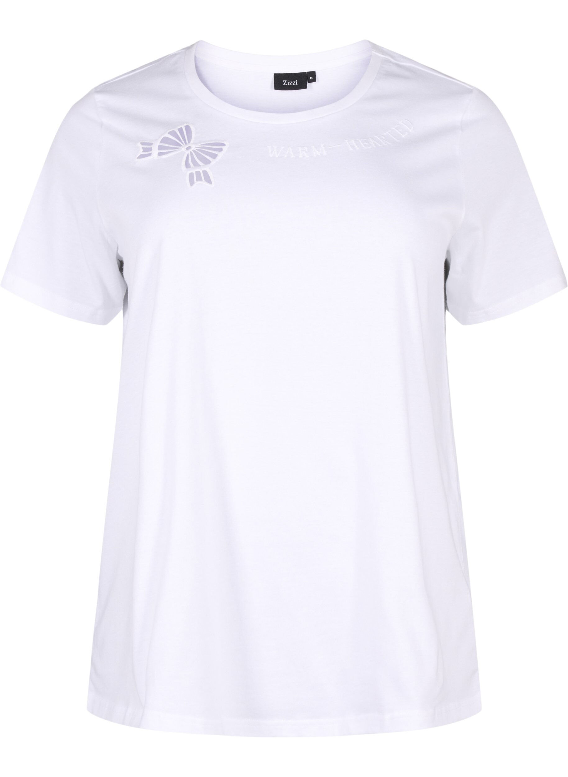 Zizzi T-shirt van biologisch katoen met strikdetail, Bright White, Packshot image number 0