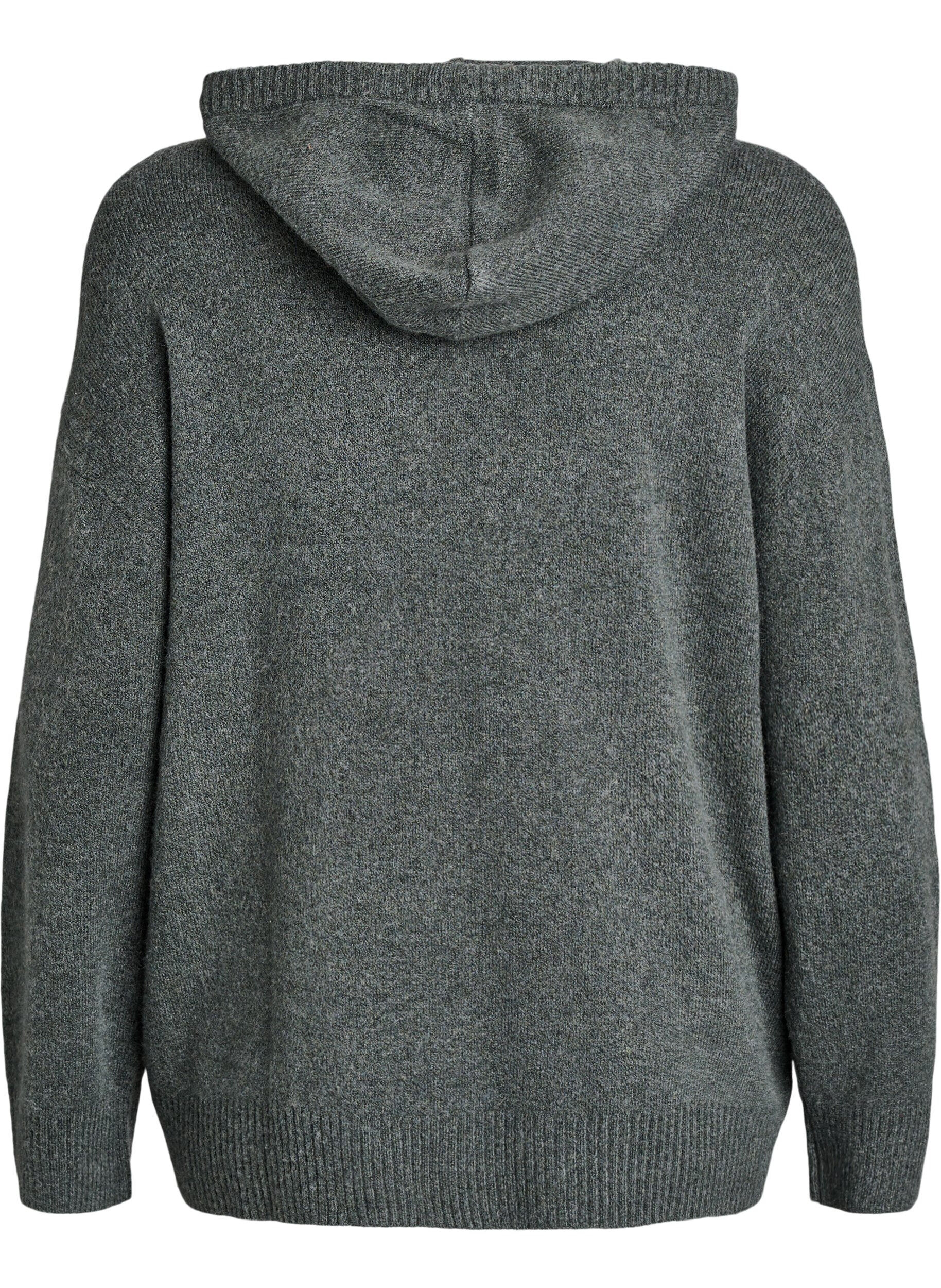 Zizzi Gebreide hoodie, Groen, Packshot image number 1
