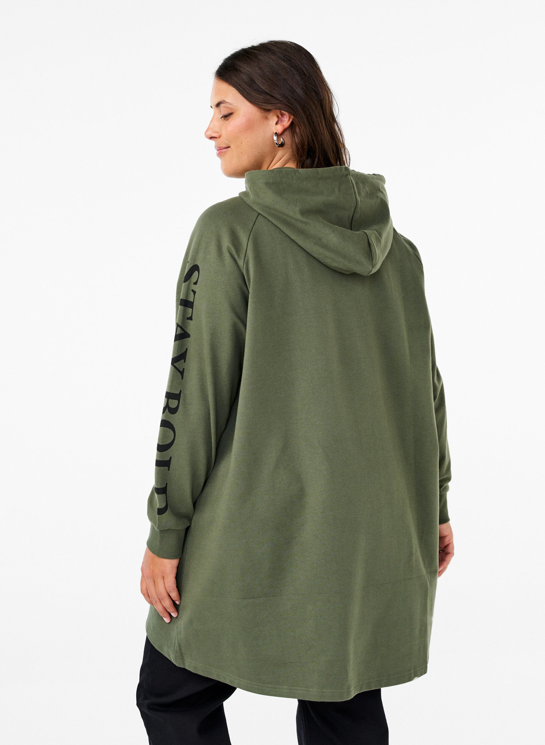 Zizzi Oversized sweatshirt met print op de mouwen, Thyme w. Black, Model image number 1