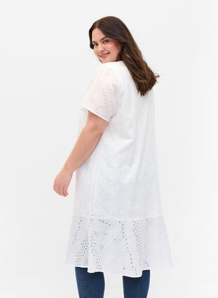 Katoenen jurk met korte mouwen en borduursel anglaise, Bright White, Model image number 1
