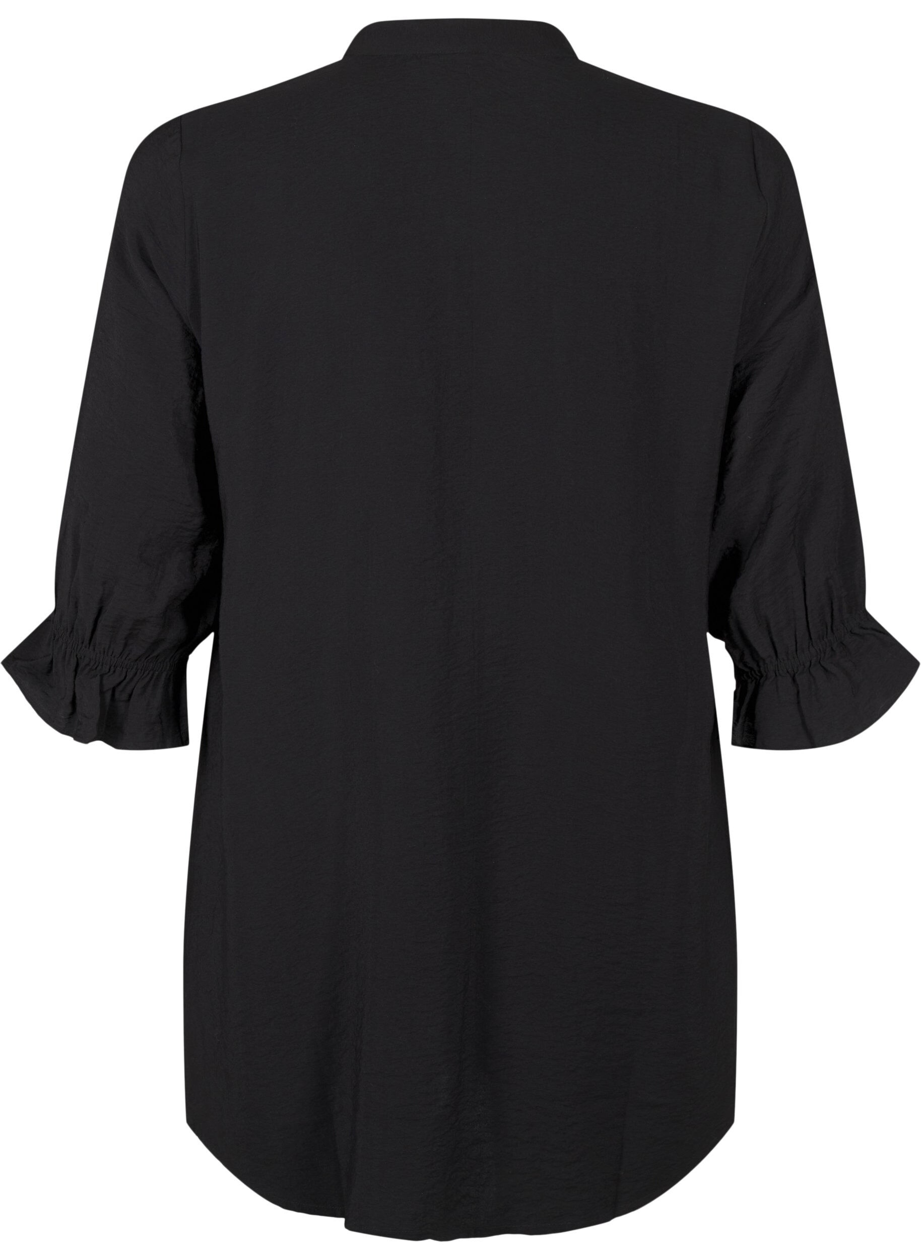 Zizzi Lang viscose shirt met kanten detail, Black, Packshot image number 1